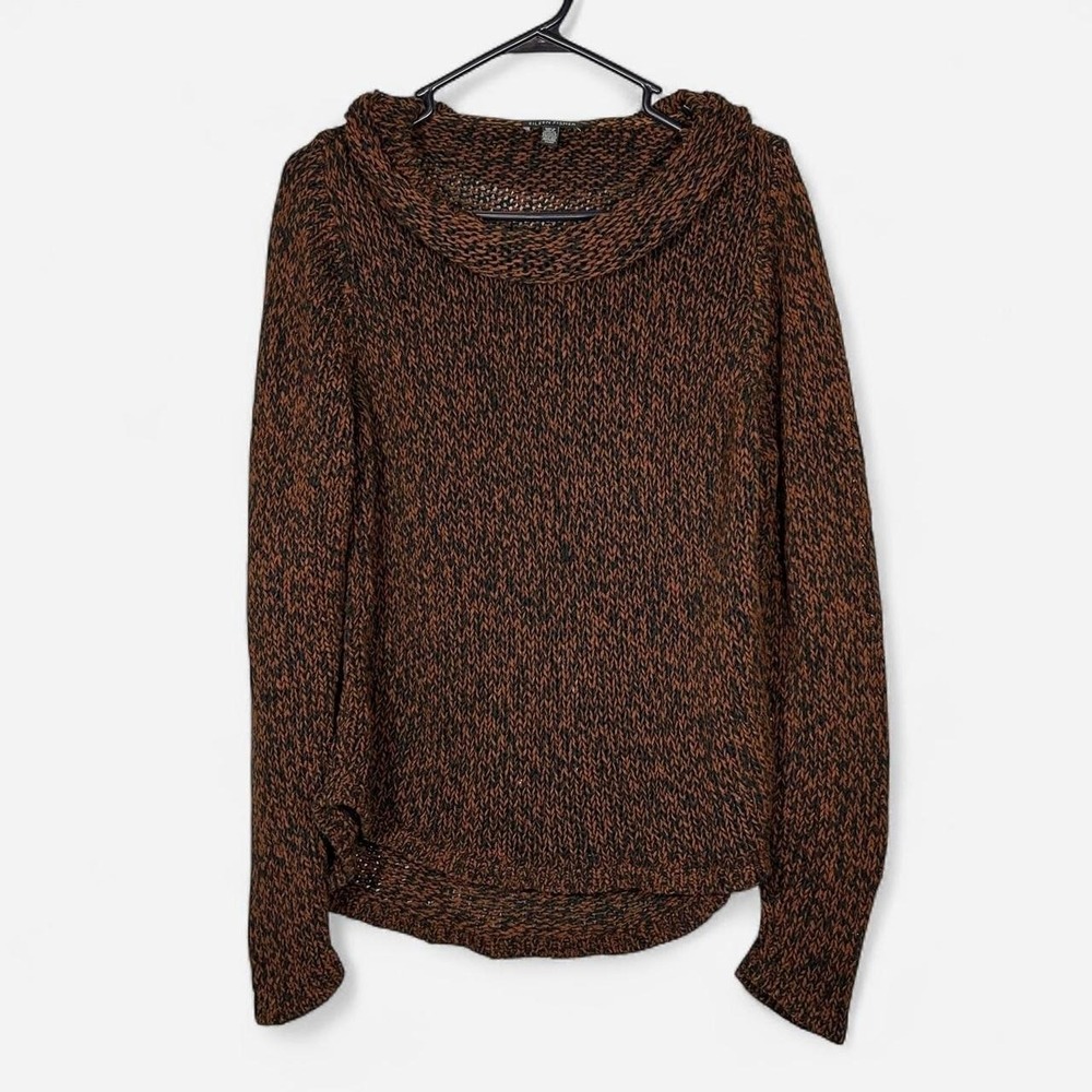 NWOT Eileen Fisher Brown Black Cowl Neck Marled Knit Sweater Sz M Boho Fall